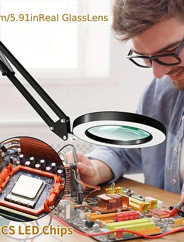  Lupa 10x con luz manos libres, lámpara de escritorio con lupa LED regulable continua 2 en 1 con soporte, lámpara de luz artesanal con 3 modos de color para trabajos cercanos, lectura, reparación de