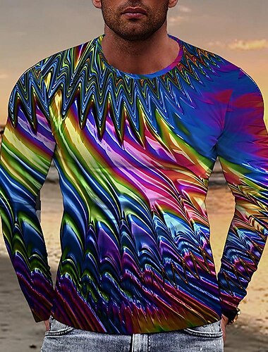  Herren Geometrisch T Shirt Langarm T-Shirt 3D-Druck Hemd Modisch Übertrieben Designer Strasse Urlaub Regenbogen Sommer Frühling Bekleidung S M L XL XXL XXXL