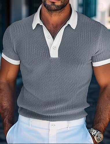 Herren Golfhemd Strickpolo Geschäft Casual Klassisch Kurzarm Modisch Feste Farbe Taste Strick Sommer Frühling Regular Fit Hellbraun Weiß Burgunderrot Himmelblau Hell Gray Golfhemd