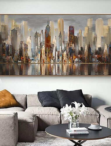  Peinture à l'huile faite à la main sur toile, décoration murale, paysage architectural abstrait moderne pour salon, décoration de maison, peinture roulée sans cadre, non étirée