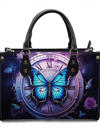  Damen Handtasche Umhängetasche Schultertasche Boston-Tasche PU-Leder Einkauf Täglich Festtage Bedruckt Hohe Kapazität Multi-Carry Schmetterling Blumen Pink Blau