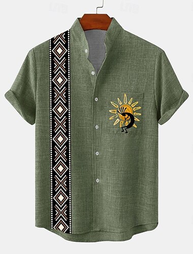  كاجوال رجالي قميص مناسب للعطلات الصيف الربيع مرتفعة كم قصير أخضر, كاكي, البيج S, M, L بوليستر قميص