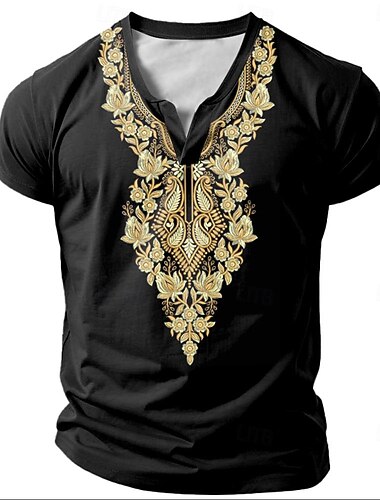  Per uomo Tribale Maglietta Manica Corta Stampa 3D Vacanza Moda Etnico Casuale Estate Primavera Nero Henley Maglietta Henley