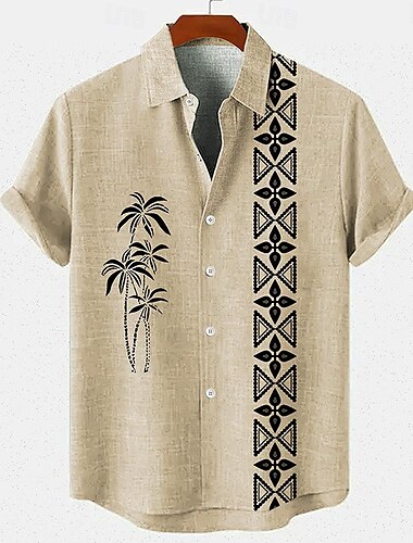  Herren leinenhemd Strandhemd Hawaiihemd Sommerhemd Kokosnussbaum Outdoor Urlaub Blau Braun Grün Kurzarm Ständer Sommer Frühling Bekleidung Bedruckt