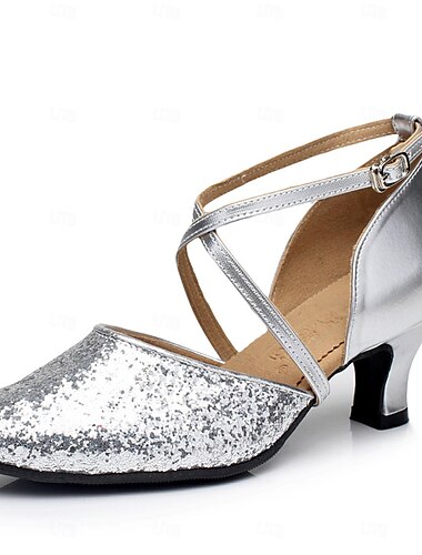  Damen Schuhe für modern Dance Für den Ballsaal Walzer Square Dance Übergrössen Absätze Kubanischer Absatz Schnalle Erwachsene Schwarz Silber Rot