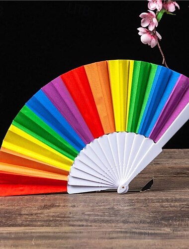  Riccioofy Pride-Fan und Rave-Fan – Regenbogen-Fan – großer Faltfächer für Pride-Paraden, Raves, Halloween, Burlesque-Festivals &Pride-Outfits für Frauen &Festival-Accessoires - Clack Fan Handfächer