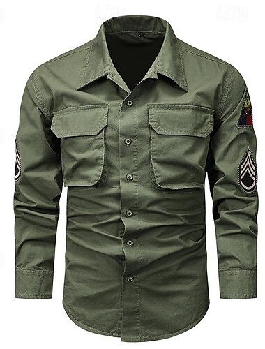  Herren Hemd Arbeitshemden Lässiges Hemd Knopfhemd Cargo-Shirt Schwarz Kaki Armeegrün Langarm Glatt Umlegekragen Urlaub Festtage Vordertasche Bekleidung Modisch Brautkleider schlicht Komfortabel