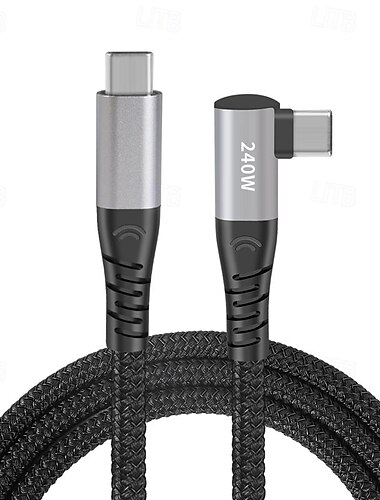  1 Packung USB 3.0-Kabel 100W 3,3 Fuß USB-C zu USB-C 6 A Ladekabel Schnellladen Hohe Datenübertragung Nylon geflochten Rechter Winkel Langlebig Für MacBook iPad Samsung Handy-Zubehör