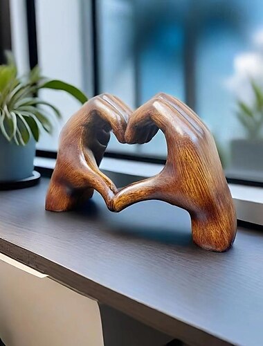  houtnerf liefde hand ornament, hars standbeeld kunst ambacht, voor boekenplank thuis woonkamer kantoor kast decor, kamer tafelblad entree decor, moederdag nieuwjaar paasfeest decor