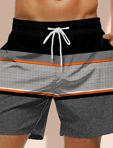  Herren Gestreift Geometrisches Muster Badehosen Badeshorts Boardshorts Mittlere Taille Hawaiianisch Lässig Ferien Strand Kordelzug mit Mesh-Futter Elastischer Bund Designer Bekleidung
