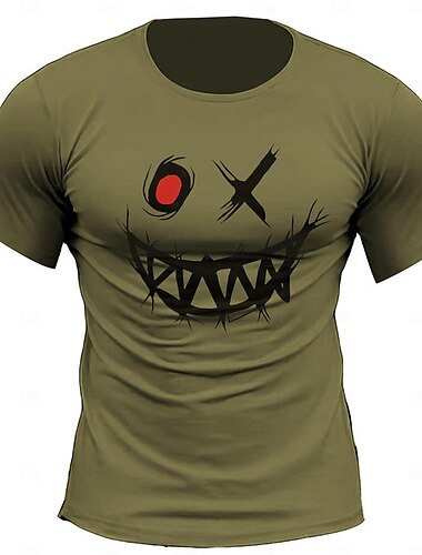  Herr Le ansikte T-shirt T-tröja 100 % bomull Kortärmad Grafisk Skjorta Armégrön Bekväm t-shirt Gata Modedesignerkläder