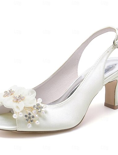  Damen Hochzeit Schuhe Sandalen Geschenke zum Valentinstag Weiße Schuhe Hochzeit Party Täglich Hochzeitssandalen Brautschuhe Brautjungfernschuhe Strass Satinblume Blockabsatz Peep Toe Elegant Modisch