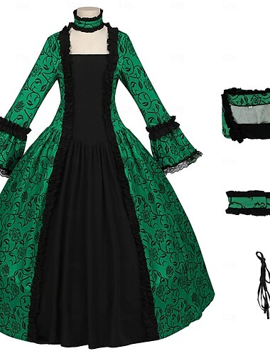  Rokoko 18. Jahrhundert Cocktailkleid Kleid Cosplay Kostüm Dame Geometrisch Ballkleid Damen königlich Halloween Karneval Maskerade Party / Abend Abschlussball Karneval von Venedig Erwachsene Kleid