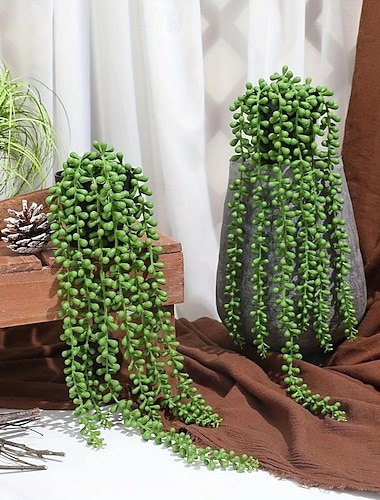  1 planta colgante de suculentas artificiales, cadena de perlas falsas, plantas verdes, para decoración del hogar, fiesta de boda, decoración del jardín al aire libre, decoración interior y exterior,