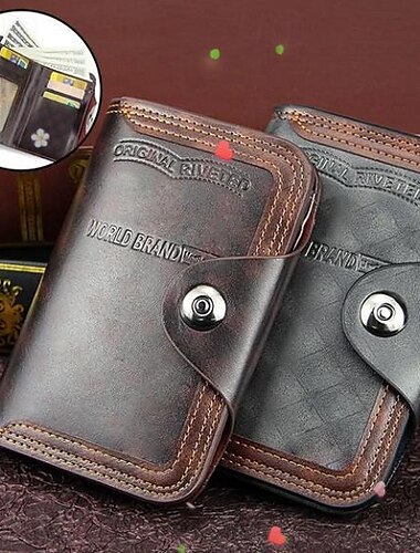  trefoldet lommebok for menn med stor kapasitet, kort mote lommebok for menn til farsdagsgave med magnetisk lukking, uformelt design, trefoldet lommebok med stor kapasitet
