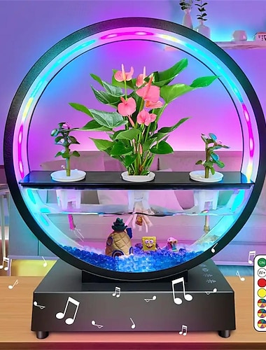  1 luz LED para crecimiento de plantas con altavoz BT, pecera, lámpara decorativa con paisaje acuático, adorno de escritorio adecuado para oficina, sala de estar, dormitorio, decoración de restaurante