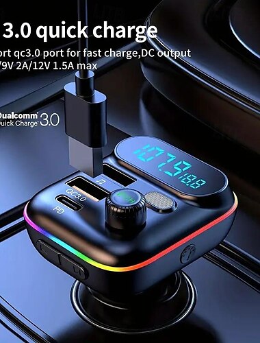  lettore mp3 bluetooth per auto trasmettitore fm pd 18w qc3.0 caricatore rapido sette luci a colori