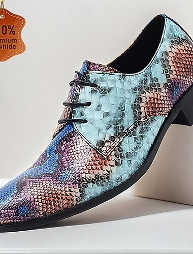 Herren Abendschuhe Abendschuhe Schlangenhaut Schuhe Leder Italienisches vollnarbiges Rindsleder Komfortabel Rutschfest Schnürsenkel Blau