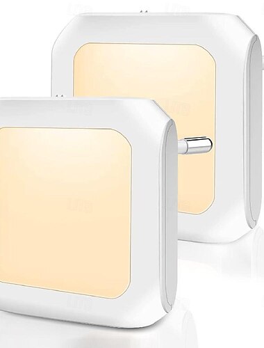  2 uds., luz nocturna enchufable, sensor crepuscular, luz de gabinete inalámbrica blanca cálida regulable, UE, EE. UU., Reino Unido, para dormitorio de niños, lámpara LED de noche con sensor automático
