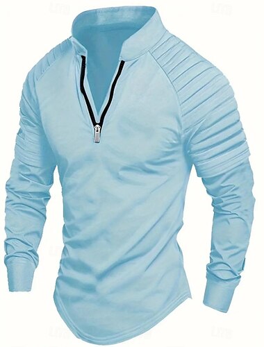  Homens Camiseta T-shirt Manga Longa Quarter Zip Verão Côr Sólida Moda Designer Básico Zíper Ao ar livre Férias Trabalho Azul marinho Preto Branco Top Tee para Homens