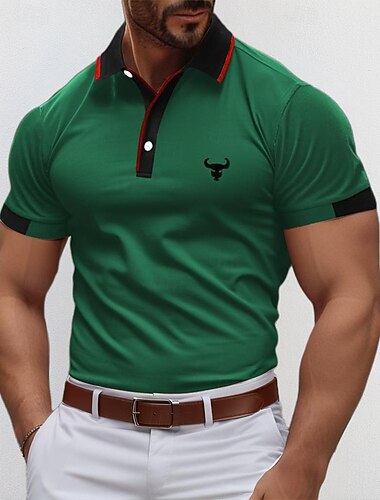  Per uomo Polo Maglia da golf Casuale Sportivo Colletto Polo a Coste Manica Corta Moda Essenziale Blocco di colori Mucca Patchwork Ricamato Estate Vestibilità regolare Giallo Rosso Blu Verde Polo