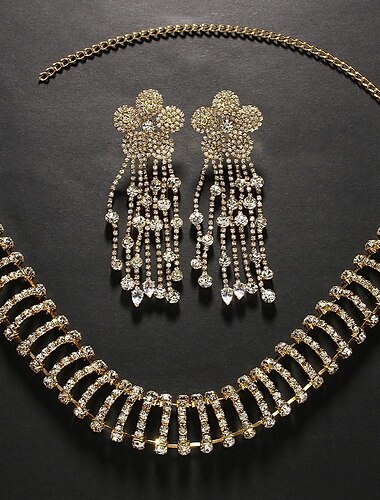  Conjuntos de joias de noiva 1conjunto Com Strass Strass Liga 1 Colar Brincos Mulheres Importante Luxo Fofo Estilo vintage Flor Irregular Conjunto de jóias Para Casamento Festa