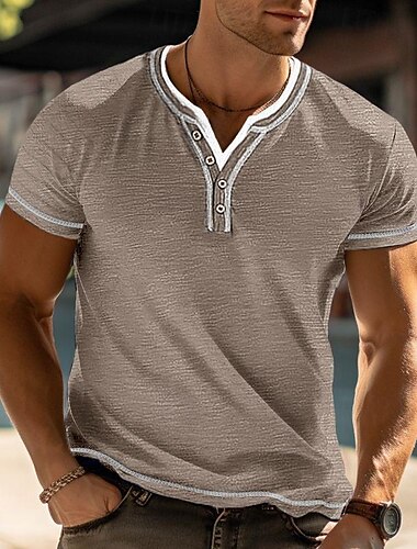  Herren T Shirt Henley Shirt T-Shirt Glatt Henley Strasse Urlaub Kurze Ärmel Bekleidung Modisch Designer Basic