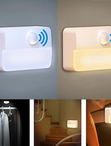  Luz nocturna con sensor de movimiento LED, luz de lectura nocturna LED para interiores Luz nocturna con pilas Luz con sensor de movimiento interior para dormitorio, cocina, escaleras, pasillo, oficina