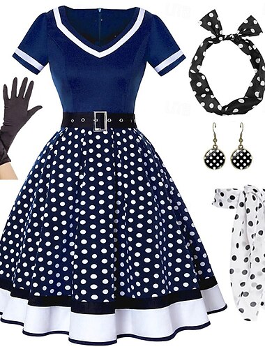  1950er Vintage inspiriertes Schlagkleid Damenkostüm Vintage Cosplay Date Party&amp;Abendfest Seidenschal