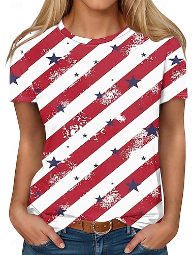 Tag der Unabhängigkeit 4. Juli USA Flagge T-Shirt-Ärmel Zeichentrick Manga USA Flagge Harajuku Grafik Kawaii Für Damen Erwachsene Maskerade 4. Juli 3D-Druck Festival