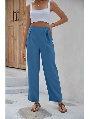  Damen Anzughosen Modisch Lang Glatt Weite Hosen Atmungsaktivität Komfortabel Mikro-elastisch Casual Schwarz Armeegrün Blau Khaki Frühling Sommer Regular Fit