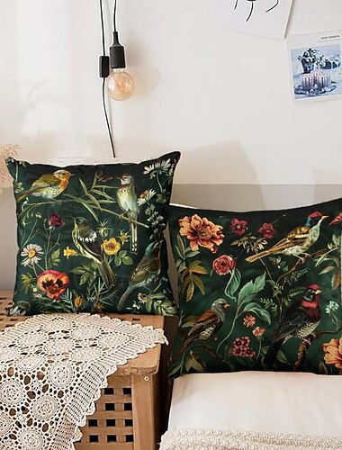  Dekorativer Kissenbezug mit Vintage-Blumen, 2-teilig, weicher, quadratischer Kissenbezug für Schlafzimmer, Wohnzimmer, Sofa, Couch, Stuhl