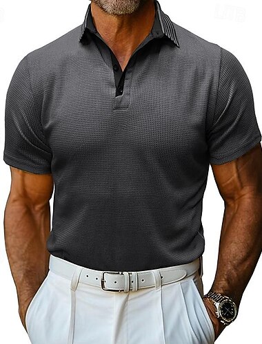 Homme Polo gaufré Tee Shirt Golf Casual Vacances Revers Col polo côtelé Manche Courte Mode basique Plein Bouton Flexible Eté Printemps Standard Vert Armée Noir Blanche Rouge Bordeaux bleu marine Kaki