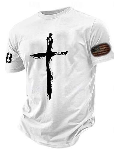  Hombre Estampados Cruz Fe Camiseta Camisetas gráficas Algodón Mangas cortas Gráfico Camisa Negro Blanco Azul Marino Camiseta cómoda Vacaciones Calle Ropa de diseñador de moda