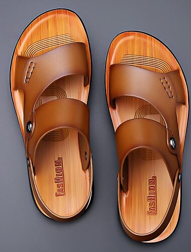  Herren Sandalen Ledersandalen Hausschuhe im Freien Strandpantoffeln Sportliche Sandalen Brautkleider schlicht Strand Design Täglich Leder Atmungsaktiv 2510 [Khaki] 2510 [Schwarz] 2510 [Braun] Sommer