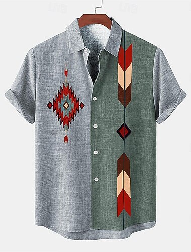  Pánské Košile plátěná košile retro košile Vintage košile Etnická košile Etno Denní Světlá růžová Vodní modrá Khaki Krátký rukáv Přehnutý Léto Jaro Oblečení