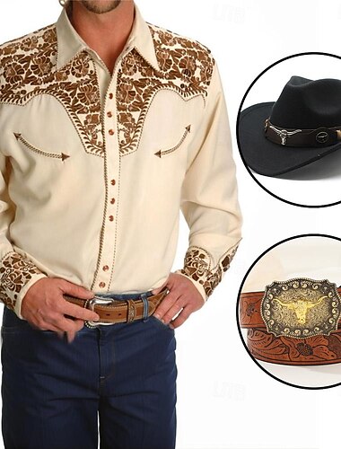  Klassisch Retro Vintage Bluse / Hemd Taillengürtel Cowboy-Hut West Cowboy Herren 3D Maskerade Party Alltagskleidung Hemd
