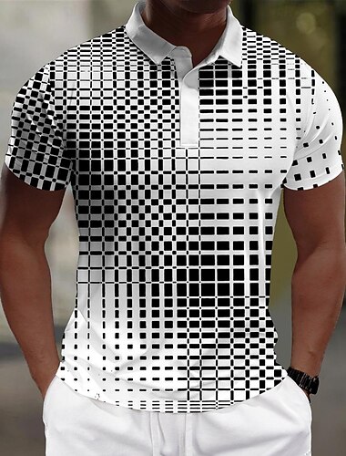  Homme Géométrique Polo Chemise de golf Manche Courte Polos Chemises à Col Vêtement décontracté de travaile Vêtements de travail Tenue formelle Vêtements de festival Boutons Impression 3D Été Noir