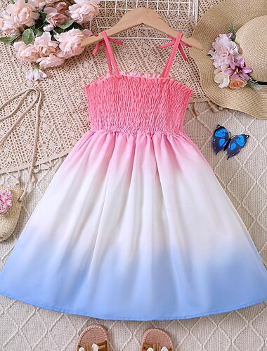  Kinder Mädchen Kleid Farbblock ärmellos süßer Traum romantisches Trägerkleid Party Outdoor Freizeitmode Polyester Sommer Frühling 2-13 Jahre