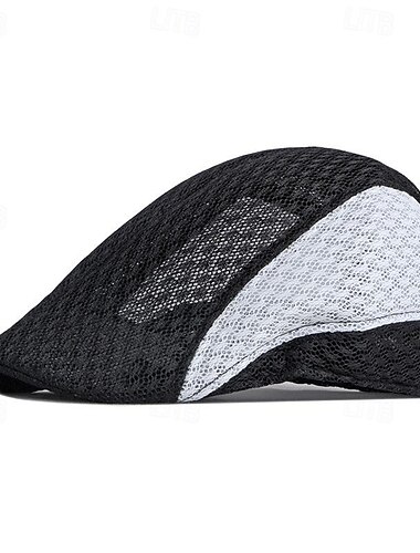  Herre Flat lue Ascot Hat Newsboy Hat Svart Hvit polyester Lapper Mote Fritid Gate Daglig Fargeblokk Justerbare Solkrem Pustende