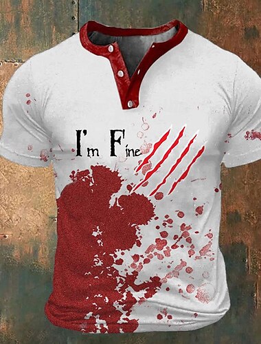  Graphic Blutflecken Mir geht es gut Modisch Athleisure Herren 3D-Druck T Shirt Strasse Sports Outdoor T-Shirt Schwarz / Rot Rot Kurzarm Henley Hemd Sommer Frühling Bekleidung S M L XL 2XL 3XL