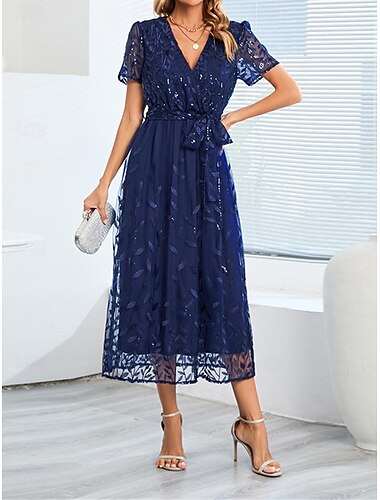  Damen Weißes Kleid Midikleid mit Schnürung Spitze Verabredung Urlaub Strassenmode Brautkleider schlicht V Ausschnitt Kurzarm Weiß Rosa Rote Farbe