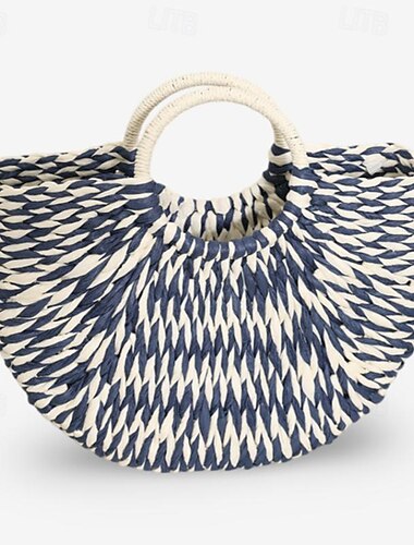  Damen Handtasche Strandtasche Strohsack Stroh Einkauf Festtage Strand Hohe Kapazität Farbblock Patchwork Schwarz Blau Grün