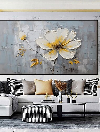  pintura de arte de flor neutra pintada à mão arte floral artesanal pintura a óleo de árvore de flor pintura a óleo de flor abstrata feita à mão arte de pintura a óleo de flor branca para quarto arte