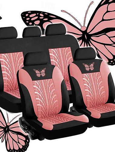  أغطية مقاعد السيارة الجديدة من Fyautoper 5/2 مقعد، تطريز بنمط مطلق، وسادة هوائية قماشية قابلة للتنفس، ملحقات حماية لمقعد سيارات الدفع الرباعي الآمنة
