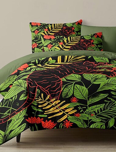  Tropical Plant Vines Thick Felt Square Bed Duvet Cover Bed Set 2-piece Set 3-piece Set Lightweight Soft Short Plush Set