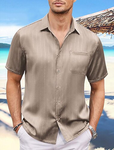  Herr Skjorta Knapp upp skjorta Casual skjorta Sommarskjorta Strandskjorta Ljusrosa Vit Ljusbrun Blå Kortärmad Rand Kavajslag Dagligen Semester Kläder Mode Ledigt Bekväm