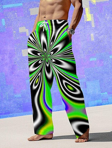  Herren Grafik Hose Mittlere Taille Urlaub Lässig Sommer Frühling 3D-Druck Schwarz Rosa Blau