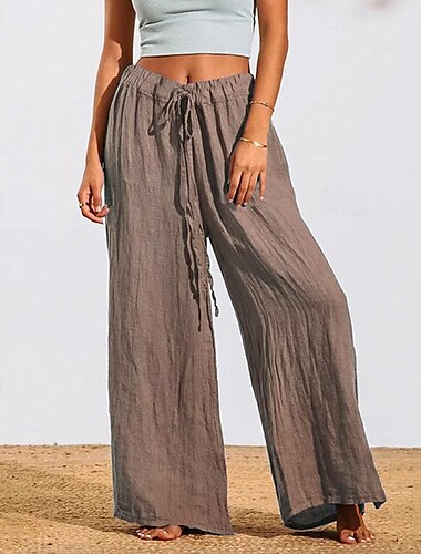  Damen Breites Bein Hosen Hose Hoher Schnitt Hoher Taillenbund Lang Schwarz Sommer