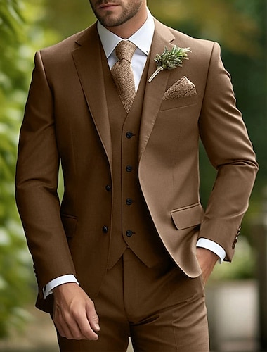  De los hombres Boda Trajes Burdeos Uva Diario Negocios Color sólido Ajustado Juego de 3 piezas Recto 2 botones